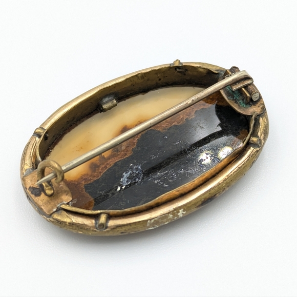 Antique Victorian agate oval brooch pin - Picture 5 of 7